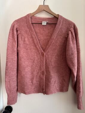 ICHI pink cardigan sweater with gathered full sleeves - S